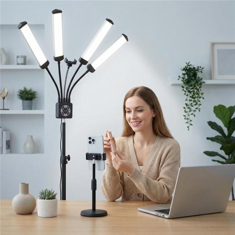 HD-150XJ 3200K-5600K Adjustable Remote Control 65W LED Photography Light 4-Arm Fill Light, Plug:AU Plug