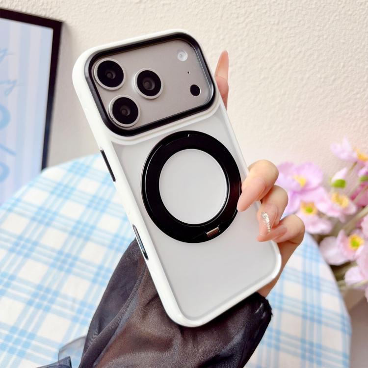 For iPhone 17 Pro Max Semi-transparent Color Shield 360 Rotation Holder Magnetic Phone Case