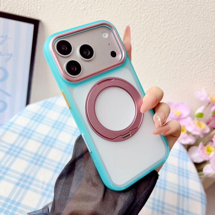 For iPhone 17 Pro Max Semi-transparent Color Shield 360 Rotation Holder Magnetic Phone Case