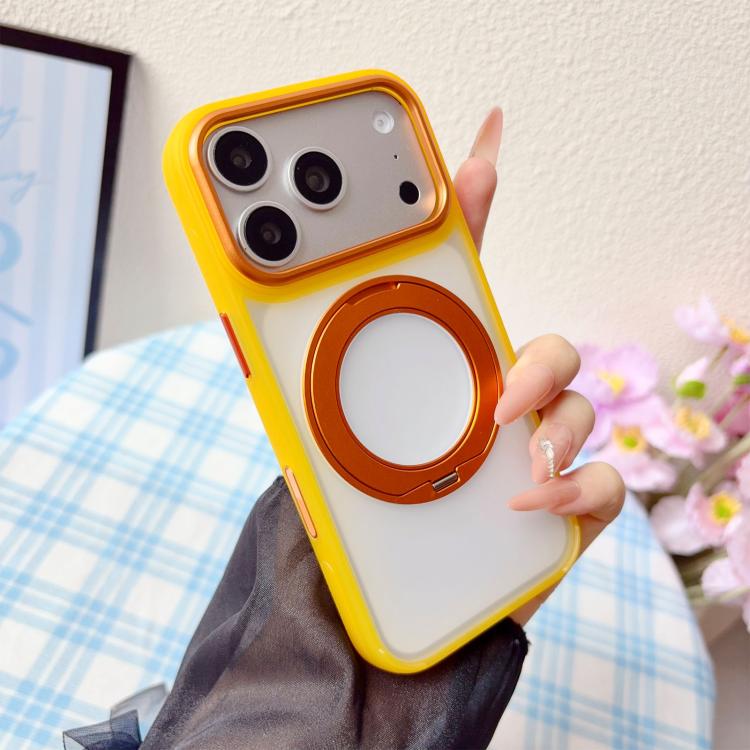 For iPhone 17 Pro Semi-transparent Color Shield 360 Rotation Holder Magnetic Phone Case