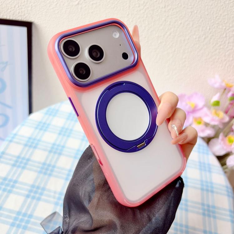 For iPhone 17 Pro Semi-transparent Color Shield 360 Rotation Holder Magnetic Phone Case