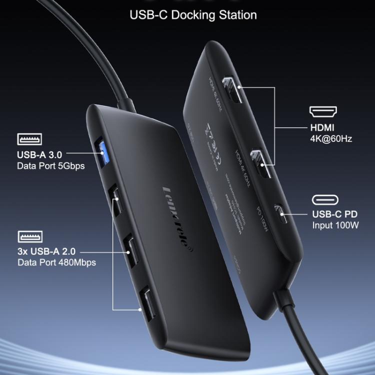 Lemorele TC510 7 in 1 Docking Station 4K Display High Speed 100W PD Portable Adapter