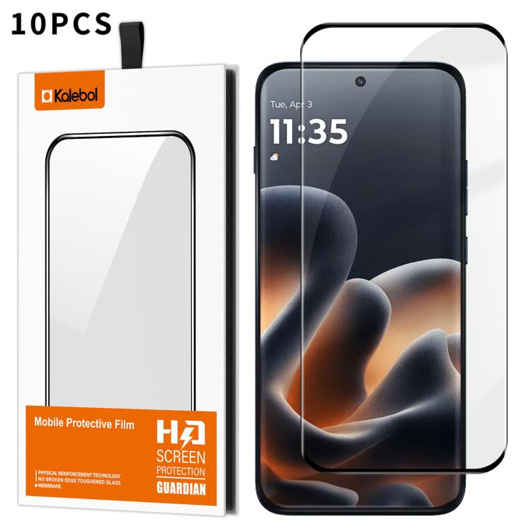 For Motorola Edge 70 Pro 5G 10pcs Kalebol Curved High-Aluminum Screen-Printed Full-Coverage Anti-Fingerprint Black-Bordered HD Tempered Glass Film