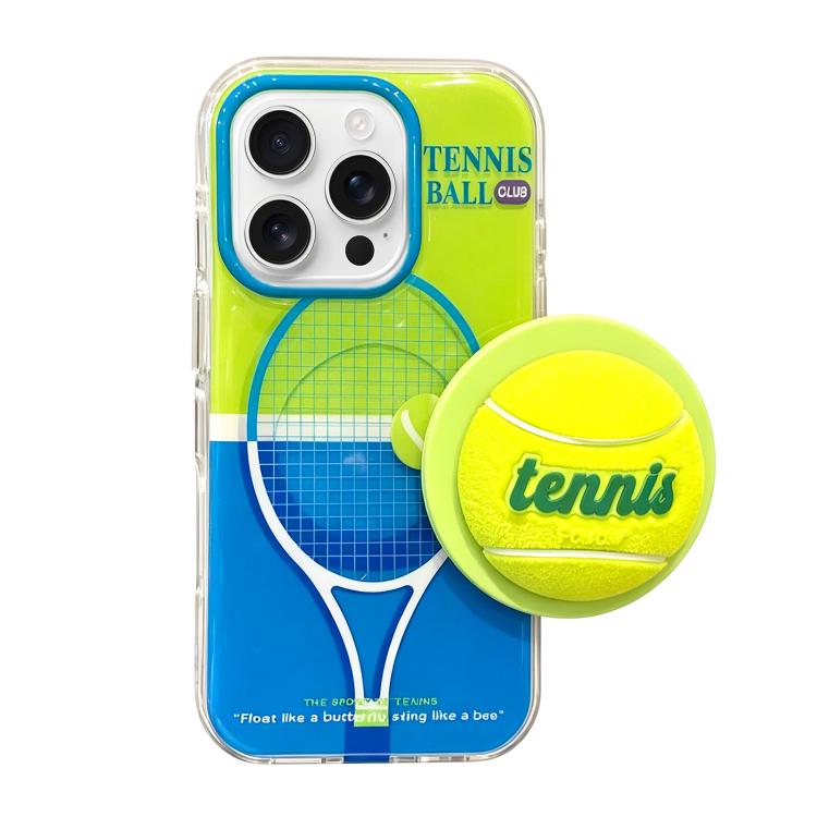 For iPhone 15 Pro Fun Summer Striped Tennis Magnetic Holer Phone Case - Green Blue