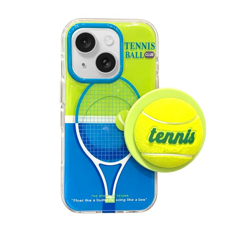 For iPhone 15 Fun Summer Striped Tennis Magnetic Holer Phone Case - Green Blue