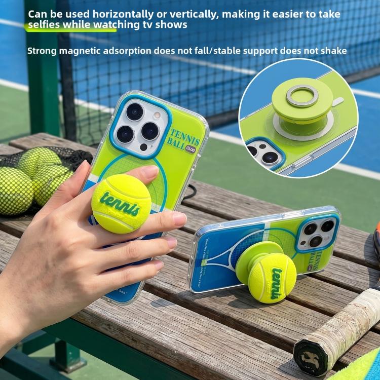 For iPhone 15 Pro Max Fun Summer Striped Tennis Magnetic Holer Phone Case - Green Blue