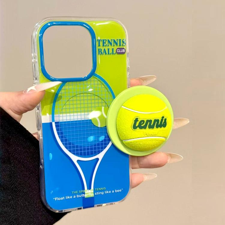 For iPhone 15 Pro Fun Summer Striped Tennis Magnetic Holer Phone Case - Green Blue