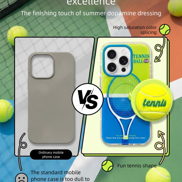 For iPhone 14 Pro Fun Summer Striped Tennis Magnetic Holer Phone Case - Green Blue