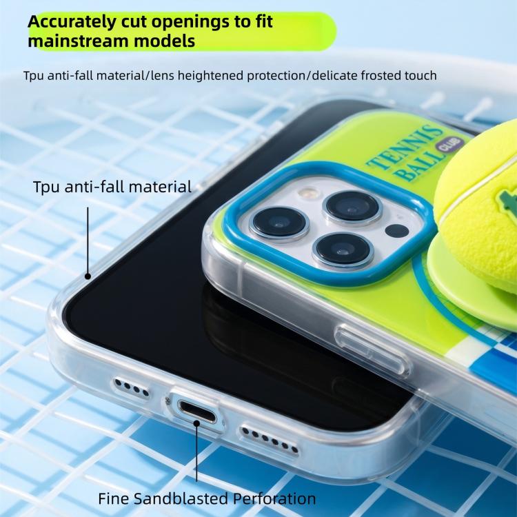 For iPhone 14 Fun Summer Striped Tennis Magnetic Holer Phone Case - Green Blue