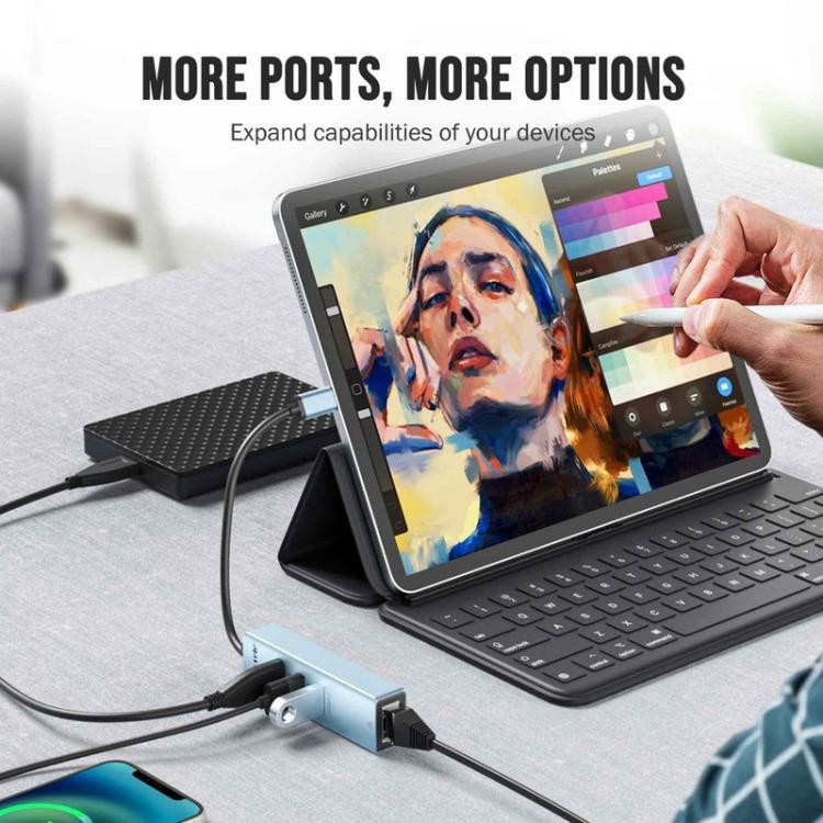 Lemorele TC43L 4 in 1 Type-C Hub Gigabit RJ45 1×USB3.0 and 2×USB2.0 Adapte