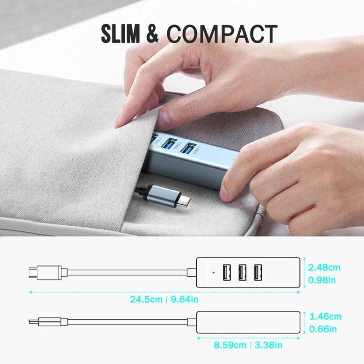 Lemorele TC43L 4 in 1 Type-C Hub Gigabit RJ45 1×USB3.0 and 2×USB2.0 Adapte