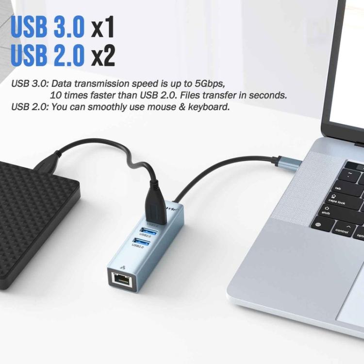 Lemorele TC43L 4 in 1 Type-C Hub Gigabit RJ45 1×USB3.0 and 2×USB2.0 Adapte