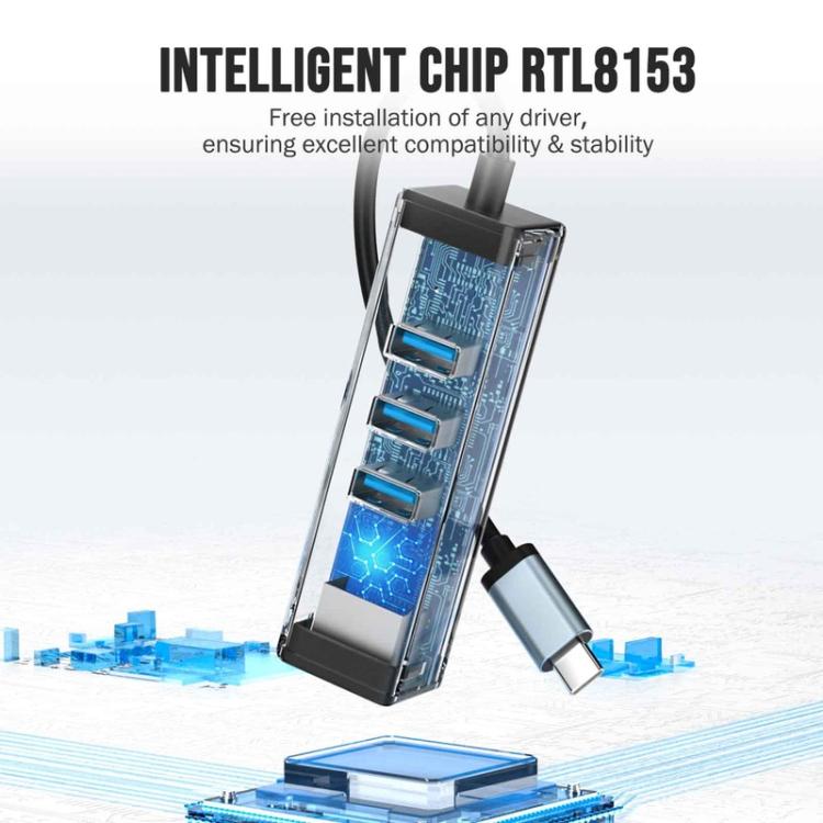 Lemorele TC43L 4 in 1 Type-C Hub Gigabit RJ45 1×USB3.0 and 2×USB2.0 Adapte