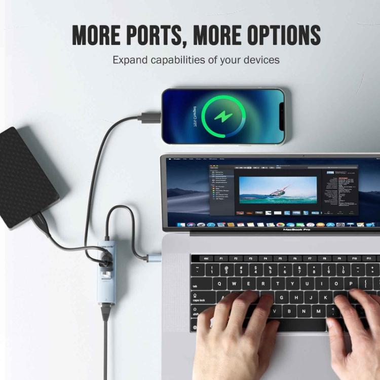 Lemorele TC43L 4 in 1 Type-C Hub Gigabit RJ45 1×USB3.0 and 2×USB2.0 Adapte