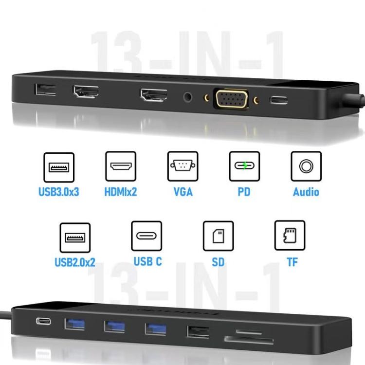 Lemorele TC200 13 in 1 Docking Station Type-C to HDMI VGA Multiport Adapter