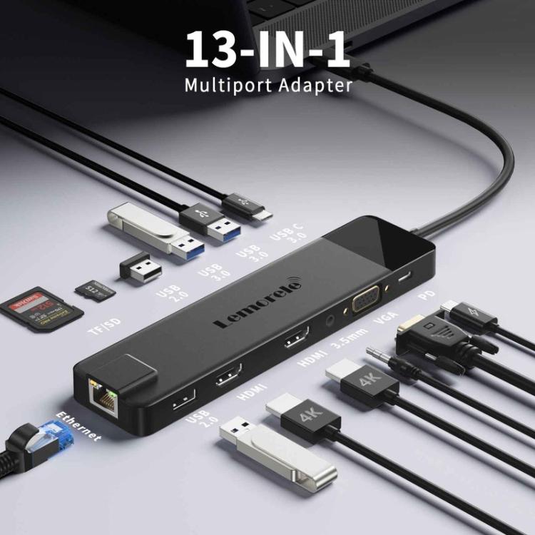 Lemorele TC100 13 in 1 Type-C Docking Station HDMI-compatible Gigabit PD Charging Adapter