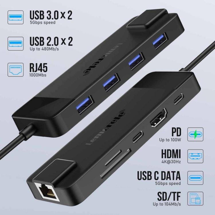 Lemorele TC93 10 in 1 Type-C Docking Station HDMI-compatible Gigabit PD Charging Adapter