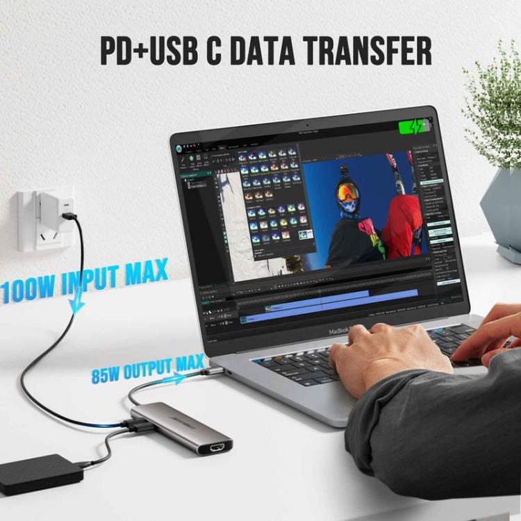 Lemorele TC38L 8 in 1 Type-C Docking Station HDMI-compatible Gigabit PD Charging Adapter