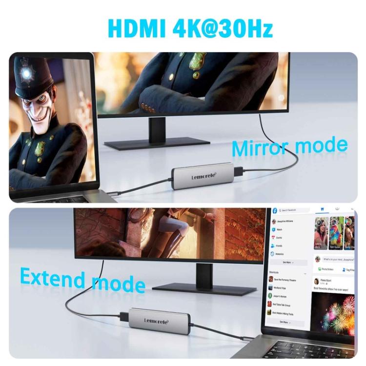 Lemorele TC38L 8 in 1 Type-C Docking Station HDMI-compatible Gigabit PD Charging Adapter
