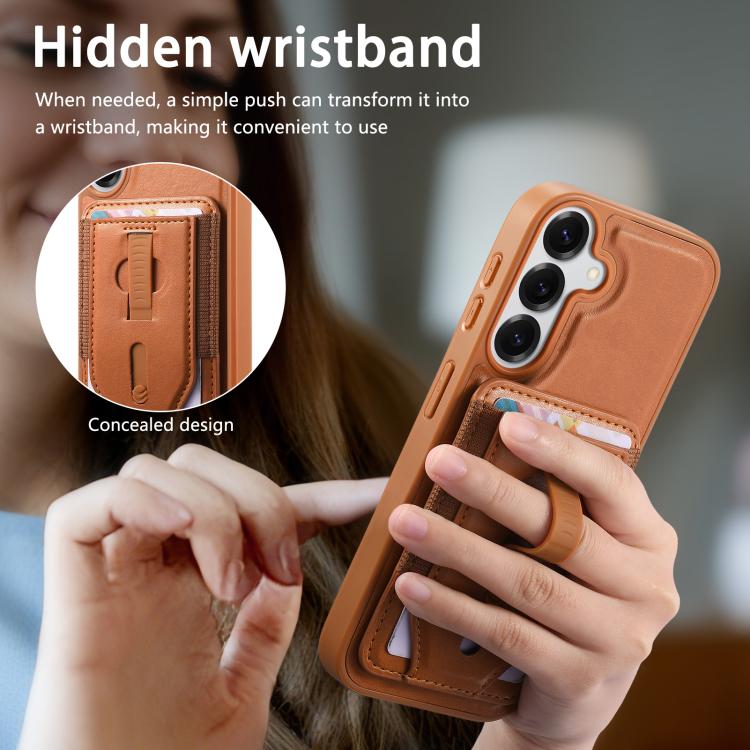 For Galaxy S25 Ultra 5G CaseNeo Retro Wristband Elastic Card Bag Magnetic Back Phone Case