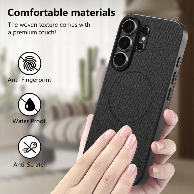 For Galaxy S26 Ultra 5G Fabric Magnetic PU Back Cover Phone Case
