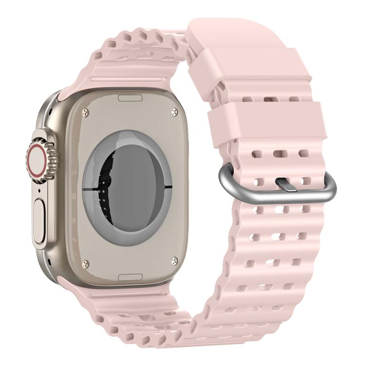 For Apple Watch 46mm / 49mm / 45mm / 44mm Ocean Perforated Silver Buckle Breathable Silicone Watch Band
