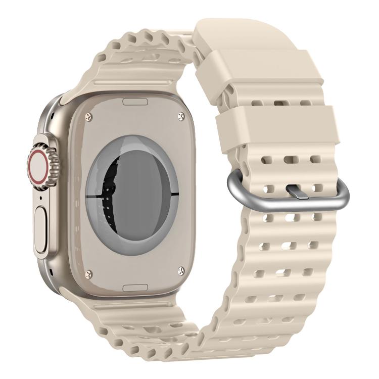For Apple Watch 46mm / 49mm / 45mm / 44mm Ocean Perforated Silver Buckle Breathable Silicone Watch Band