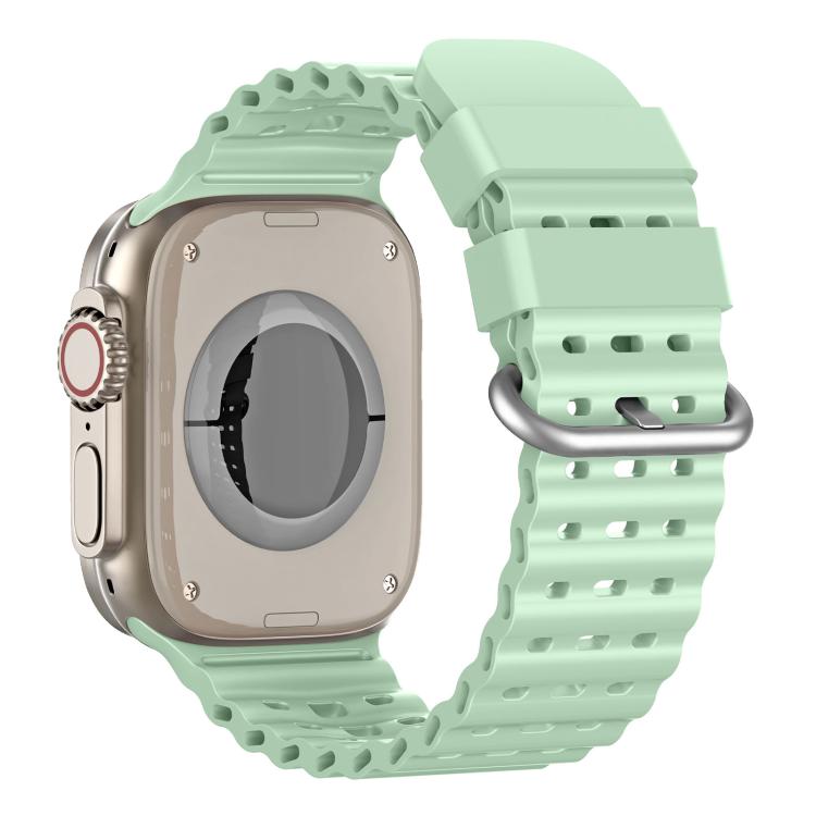 For Apple Watch 46mm / 49mm / 45mm / 44mm Ocean Perforated Silver Buckle Breathable Silicone Watch Band