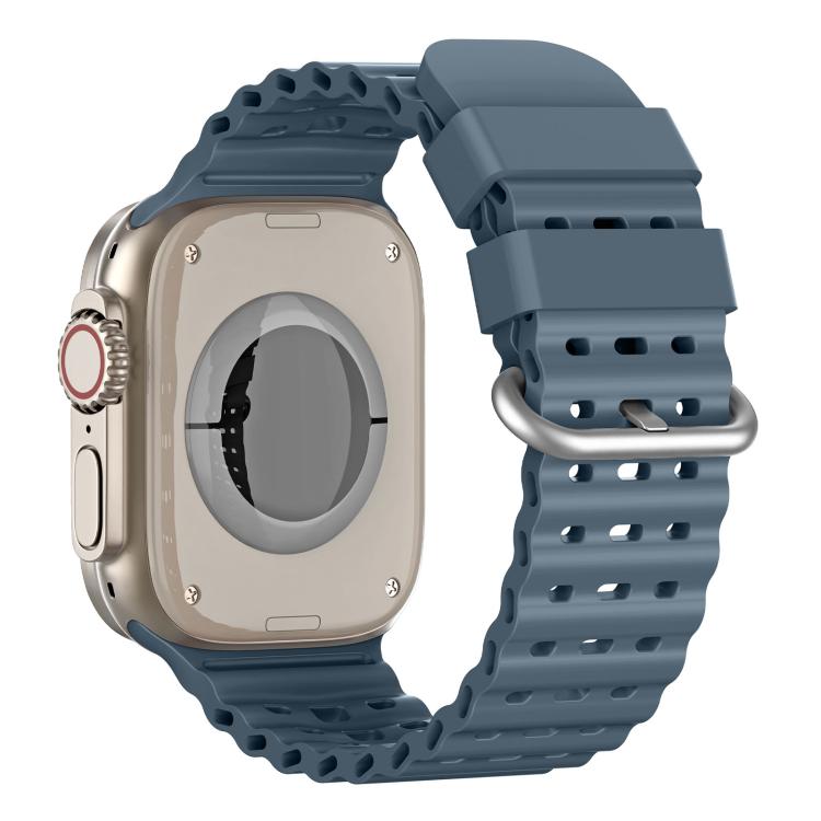 For Apple Watch 46mm / 49mm / 45mm / 44mm Ocean Perforated Silver Buckle Breathable Silicone Watch Band