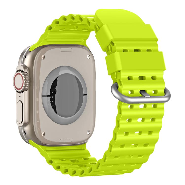 For Apple Watch 46mm / 49mm / 45mm / 44mm Ocean Perforated Silver Buckle Breathable Silicone Watch Band