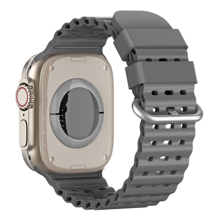For Apple Watch 46mm / 49mm / 45mm / 44mm Ocean Perforated Silver Buckle Breathable Silicone Watch Band