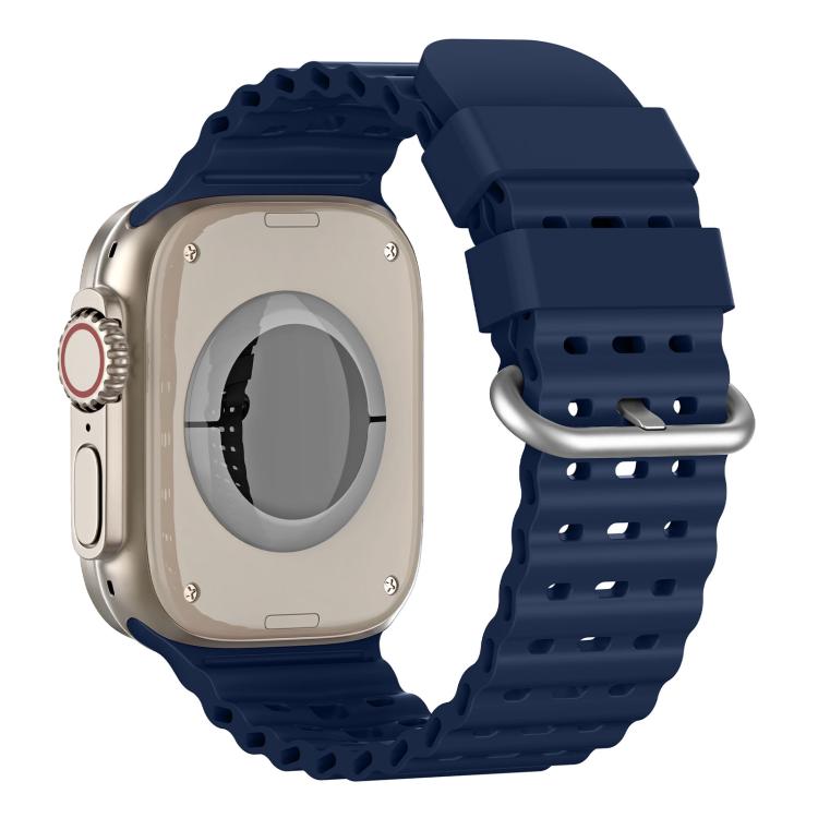 For Apple Watch 46mm / 49mm / 45mm / 44mm Ocean Perforated Silver Buckle Breathable Silicone Watch Band