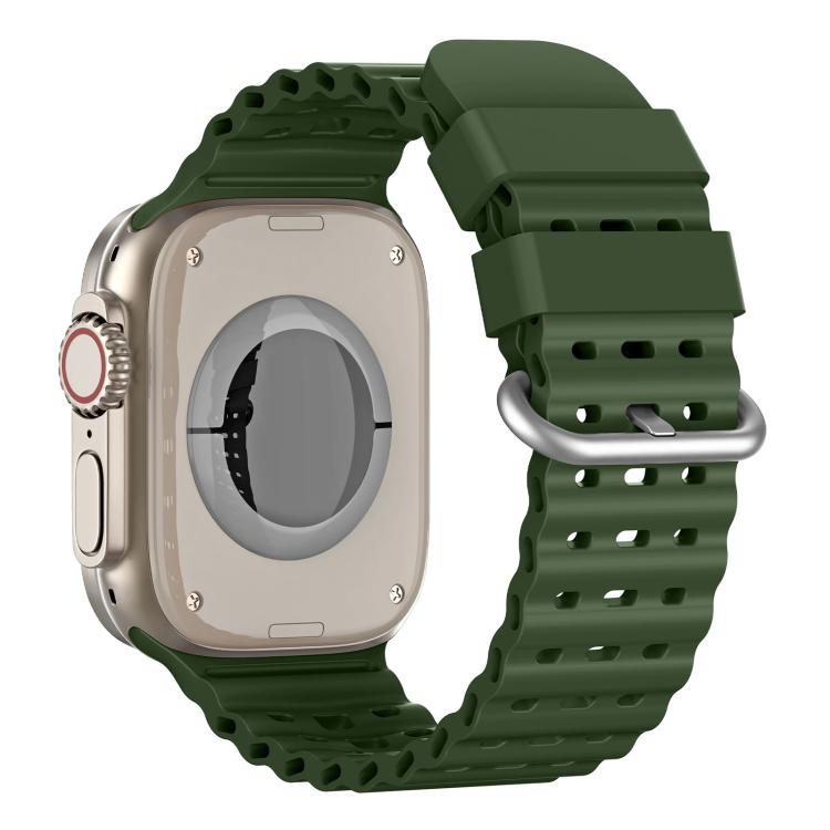 For Apple Watch 46mm / 49mm / 45mm / 44mm Ocean Perforated Silver Buckle Breathable Silicone Watch Band