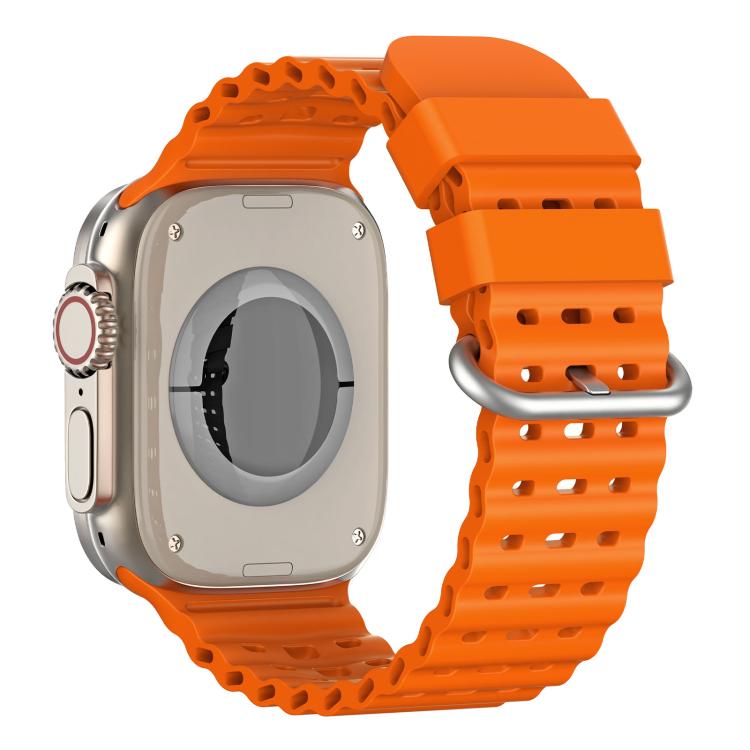 For Apple Watch 46mm / 49mm / 45mm / 44mm Ocean Perforated Silver Buckle Breathable Silicone Watch Band