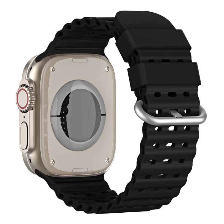For Apple Watch 46mm / 49mm / 45mm / 44mm Ocean Perforated Silver Buckle Breathable Silicone Watch Band