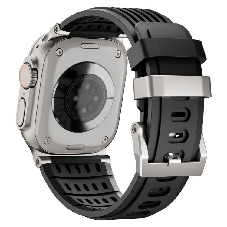 For Apple Watch 46mm / 49mm / 45mm / 44mm Double Ring Stainless Steel Pin Buckle Breathable Silicone Watch Band
