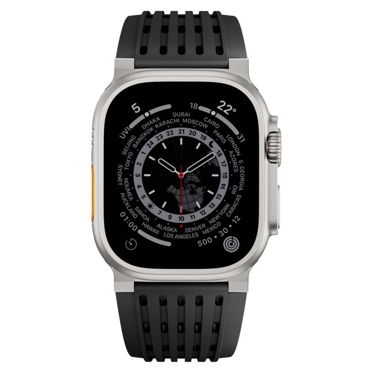 For Apple Watch 46mm / 49mm / 45mm / 44mm Double Ring Stainless Steel Pin Buckle Breathable Silicone Watch Band