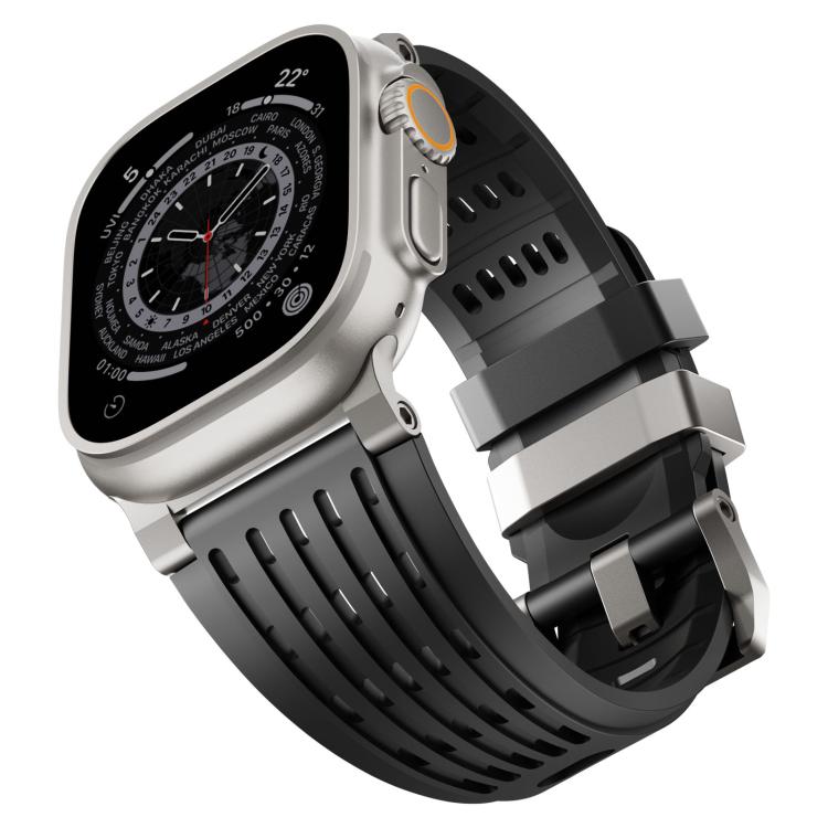 For Apple Watch 46mm / 49mm / 45mm / 44mm Double Ring Stainless Steel Pin Buckle Breathable Silicone Watch Band