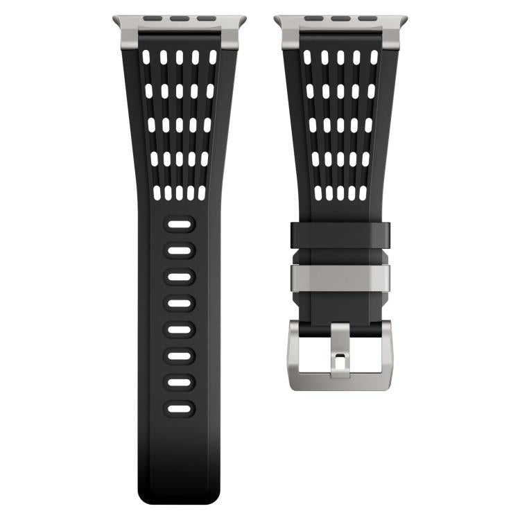 For Apple Watch 46mm / 49mm / 45mm / 44mm Double Ring Stainless Steel Pin Buckle Breathable Silicone Watch Band
