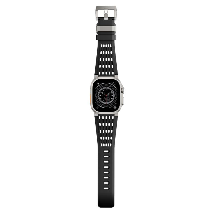 For Apple Watch 46mm / 49mm / 45mm / 44mm Double Ring Stainless Steel Pin Buckle Breathable Silicone Watch Band