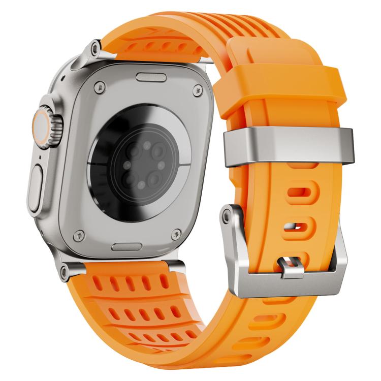 For Apple Watch 46mm / 49mm / 45mm / 44mm Double Ring Stainless Steel Pin Buckle Breathable Silicone Watch Band