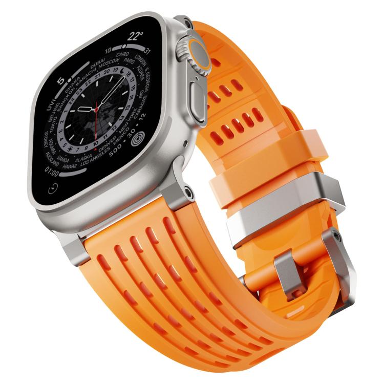For Apple Watch 46mm / 49mm / 45mm / 44mm Double Ring Stainless Steel Pin Buckle Breathable Silicone Watch Band
