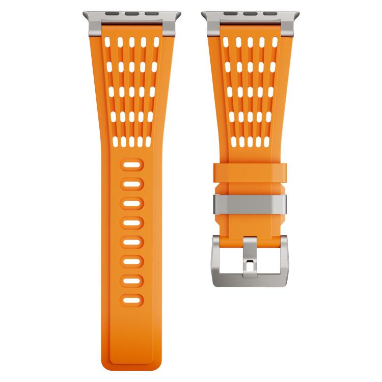 For Apple Watch 46mm / 49mm / 45mm / 44mm Double Ring Stainless Steel Pin Buckle Breathable Silicone Watch Band