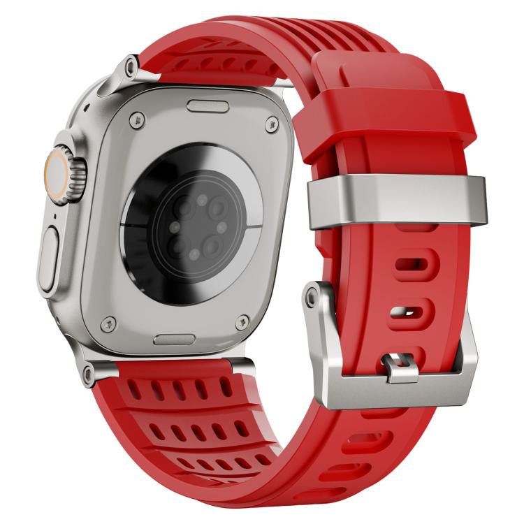 For Apple Watch 46mm / 49mm / 45mm / 44mm Double Ring Stainless Steel Pin Buckle Breathable Silicone Watch Band