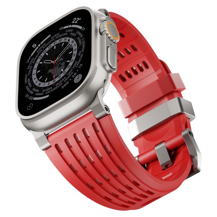 For Apple Watch 46mm / 49mm / 45mm / 44mm Double Ring Stainless Steel Pin Buckle Breathable Silicone Watch Band