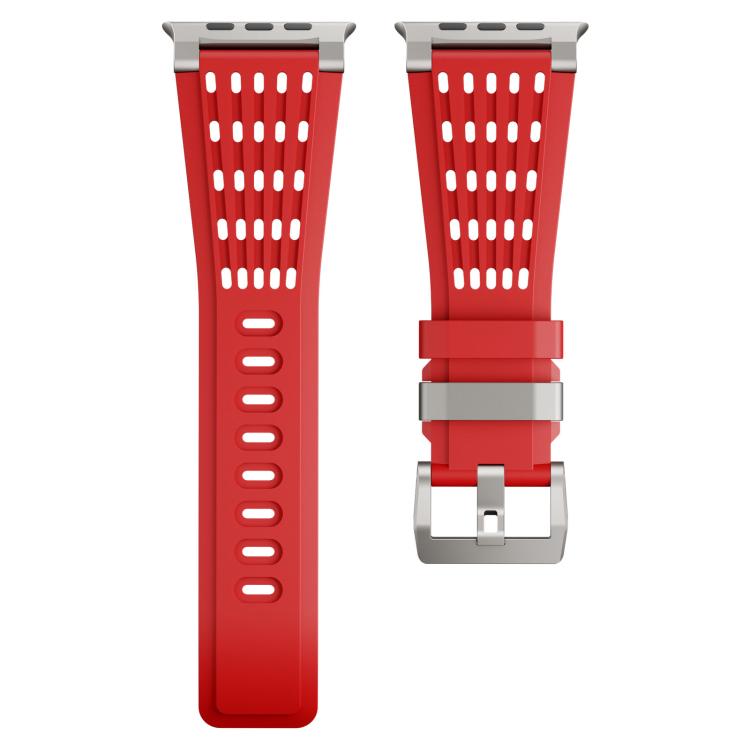 For Apple Watch 46mm / 49mm / 45mm / 44mm Double Ring Stainless Steel Pin Buckle Breathable Silicone Watch Band