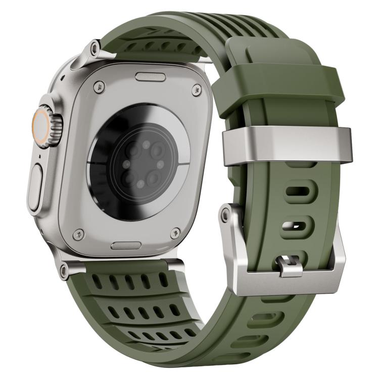 For Apple Watch 46mm / 49mm / 45mm / 44mm Double Ring Stainless Steel Pin Buckle Breathable Silicone Watch Band