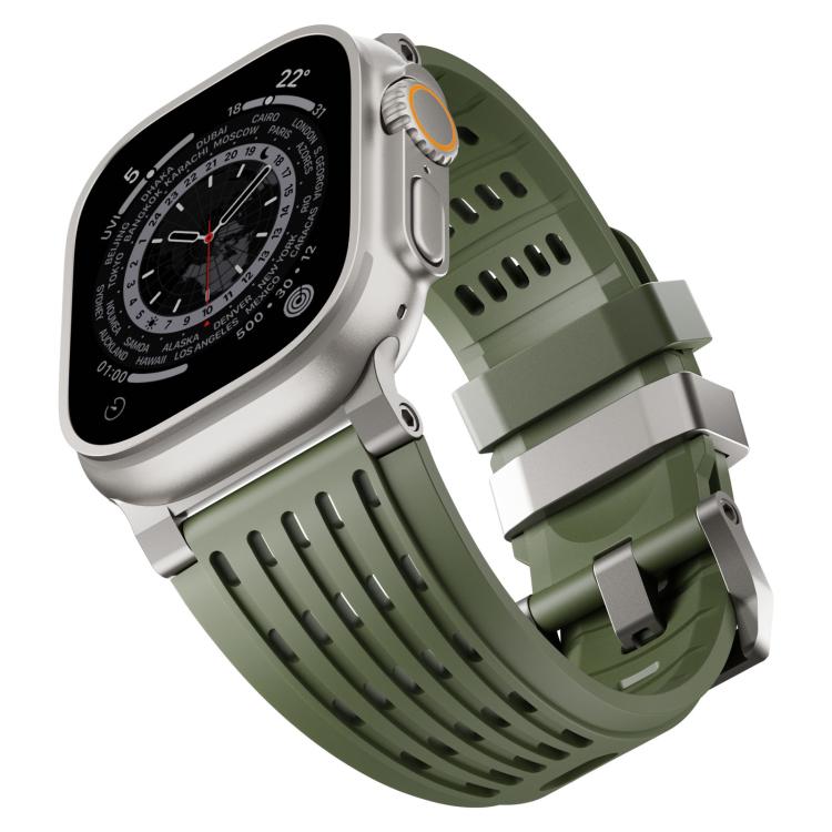 For Apple Watch 46mm / 49mm / 45mm / 44mm Double Ring Stainless Steel Pin Buckle Breathable Silicone Watch Band