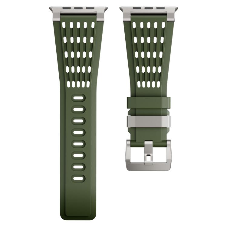 For Apple Watch 46mm / 49mm / 45mm / 44mm Double Ring Stainless Steel Pin Buckle Breathable Silicone Watch Band