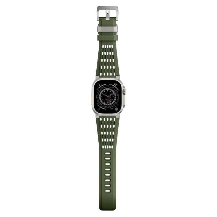 For Apple Watch 46mm / 49mm / 45mm / 44mm Double Ring Stainless Steel Pin Buckle Breathable Silicone Watch Band